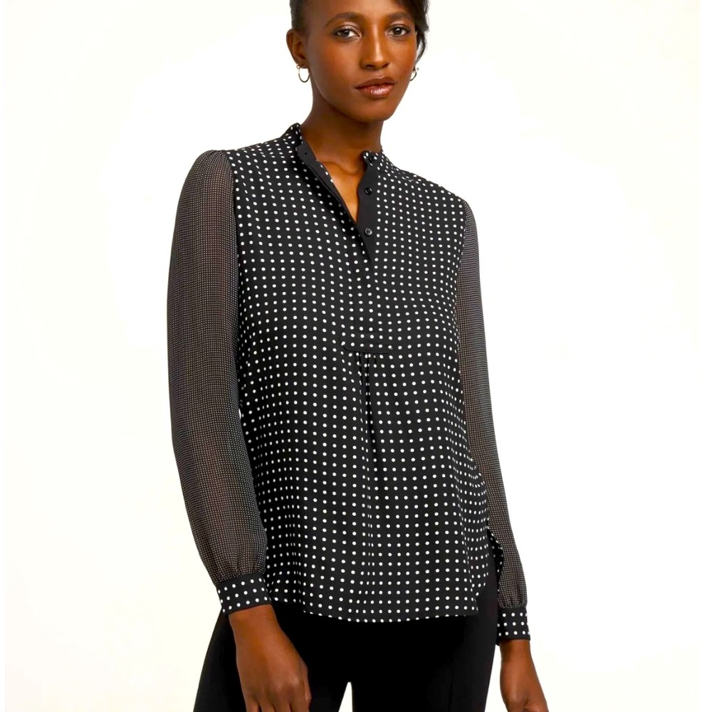 Anne Klein Black and White Polka Dot Blouse
